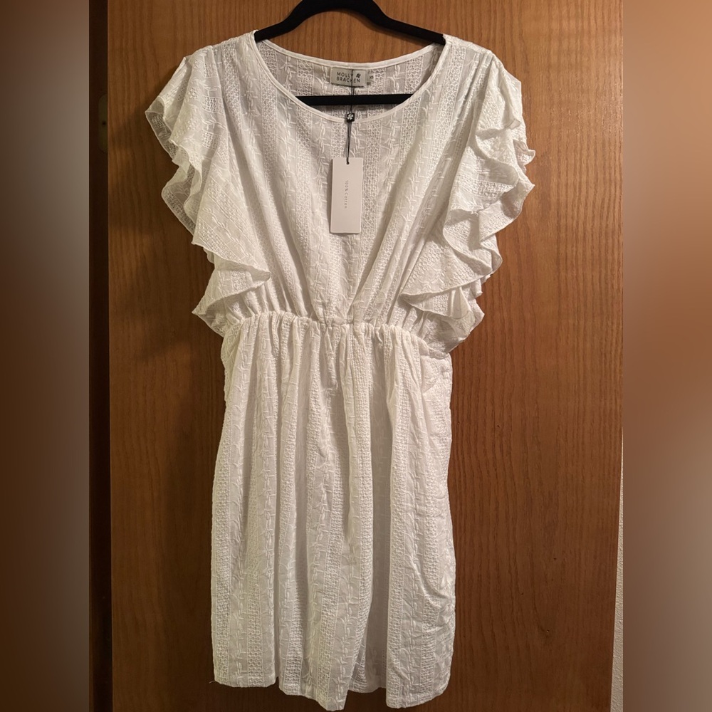 Molly Bracken White Ruffled Mini Dress